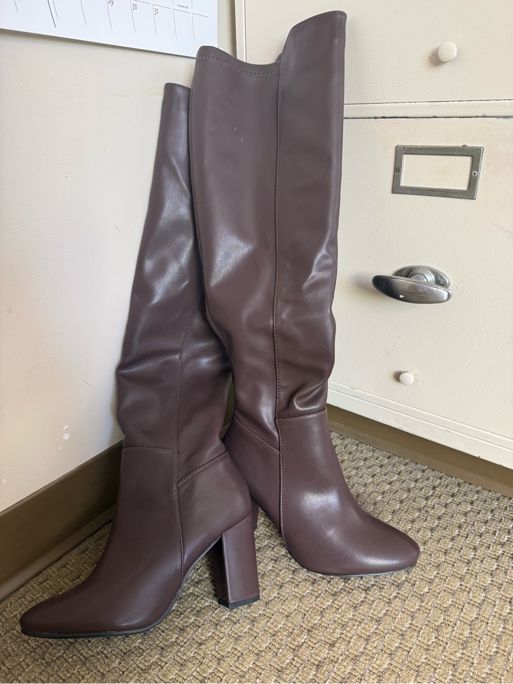TOP Moda Tall Dark Brown Block Heel Knee Boots